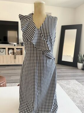 J. McLaughlin Kathryn Gingham Sleeveless Ruffle Dress Office Business Attire 4